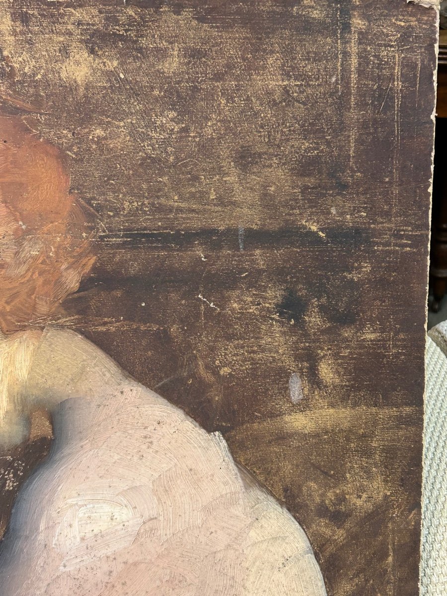 Curious Study Of Nude - Painting On Cardboard Late 19th Century -photo-2