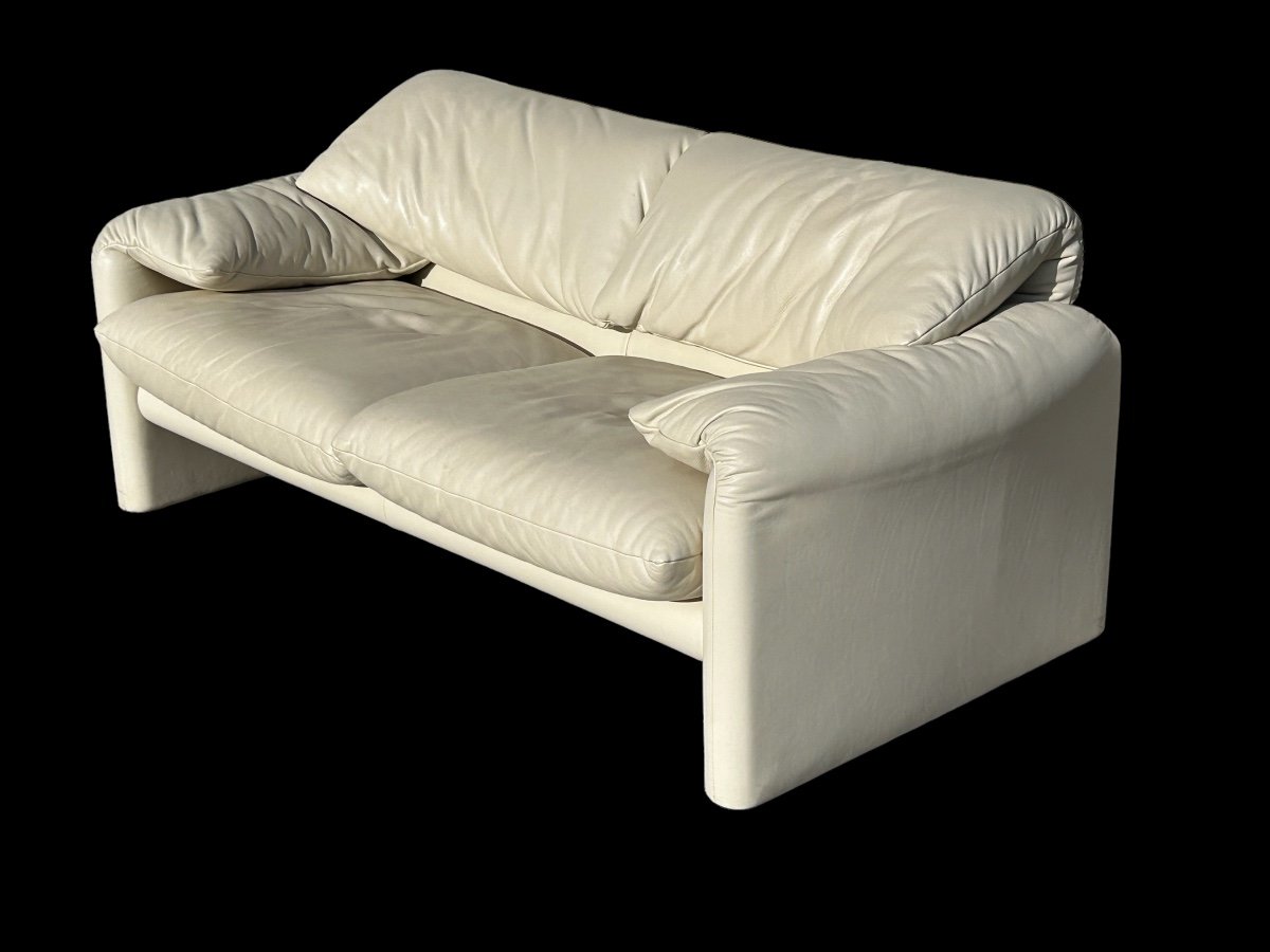 Maralunga White Leather Sofa By Vico Magistretti For Cassina, 1970s No. 1 -photo-5