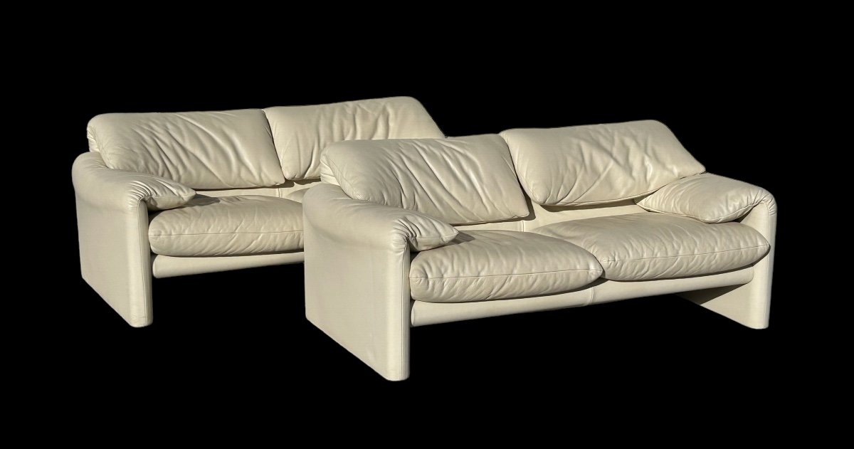 Maralunga White Leather Sofa By Vico Magistretti For Cassina, 1970s No. 2 -photo-2