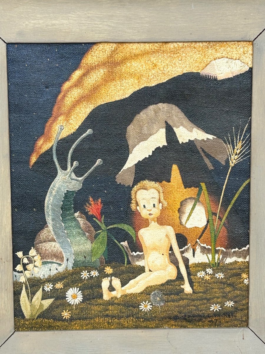 Alex Gaudard Michel - Jean De La Lune 1947 - Huile Sur Toile - Tableau - Peinture -photo-2