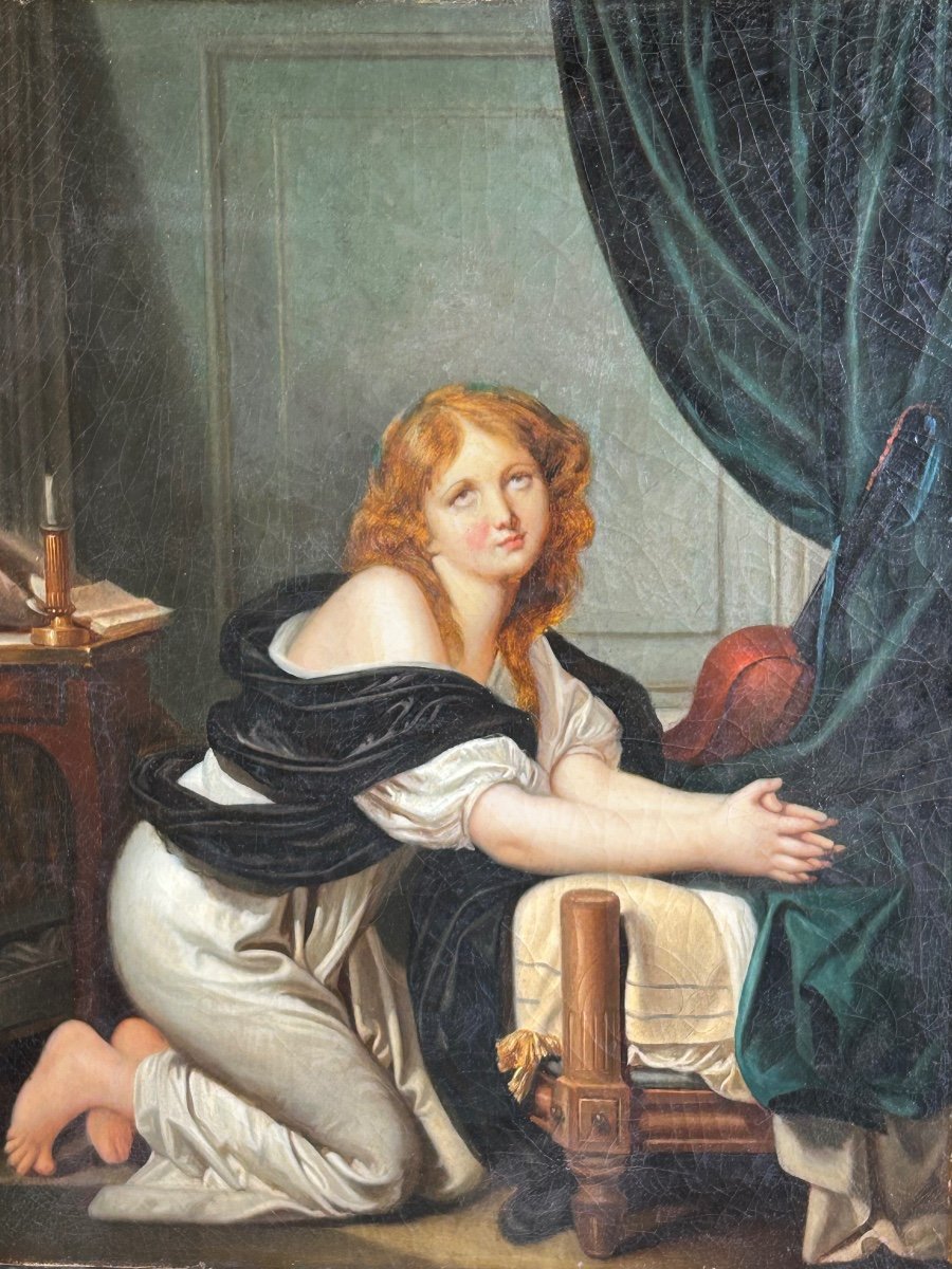 Ecole Française Du XIXe Siècle - d'Après Jean Baptiste Greuze - La Prière Du Matin-photo-3