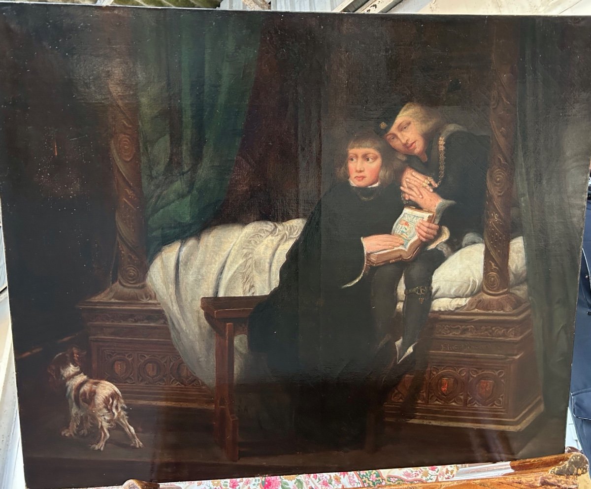 Paul Delaroche After - Oil Painting On Canvas Edward V And His Imprisoned Brother 19th Century