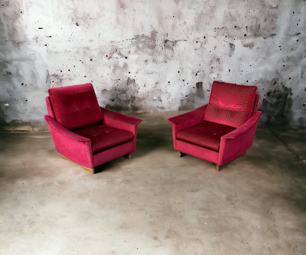 Pair Of Vintage Comfortable Armchairs In Fabrics Probably Italian From The 1950s-60s-photo-7
