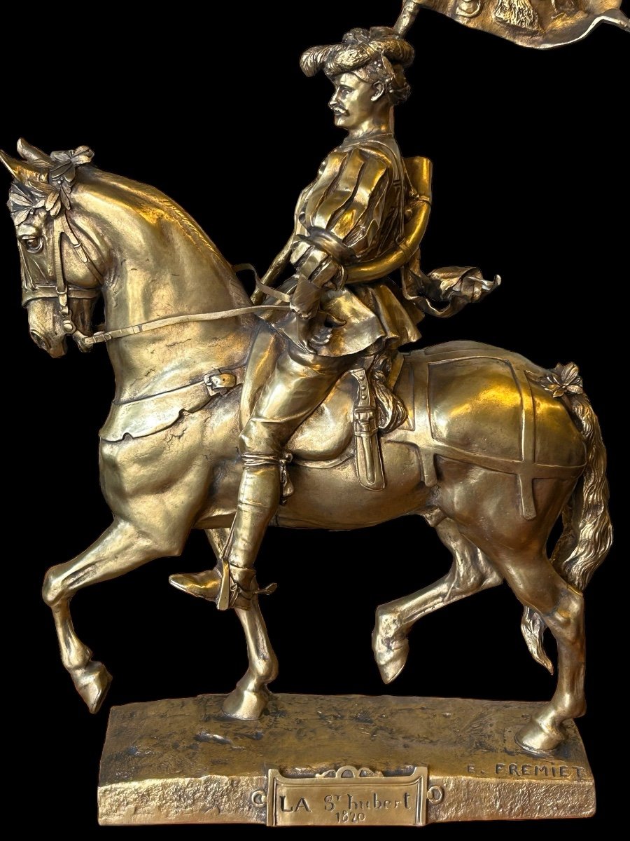 Emmanuel Frèmiet Paris (1824-1910) La Saint Hubert 1520 Grand Bronze Doré -photo-7