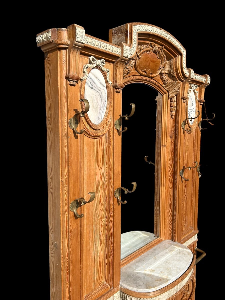 Large Cloakroom - Louis XVI Style Coat Rack In Pitchpin Late 19th Century -photo-2