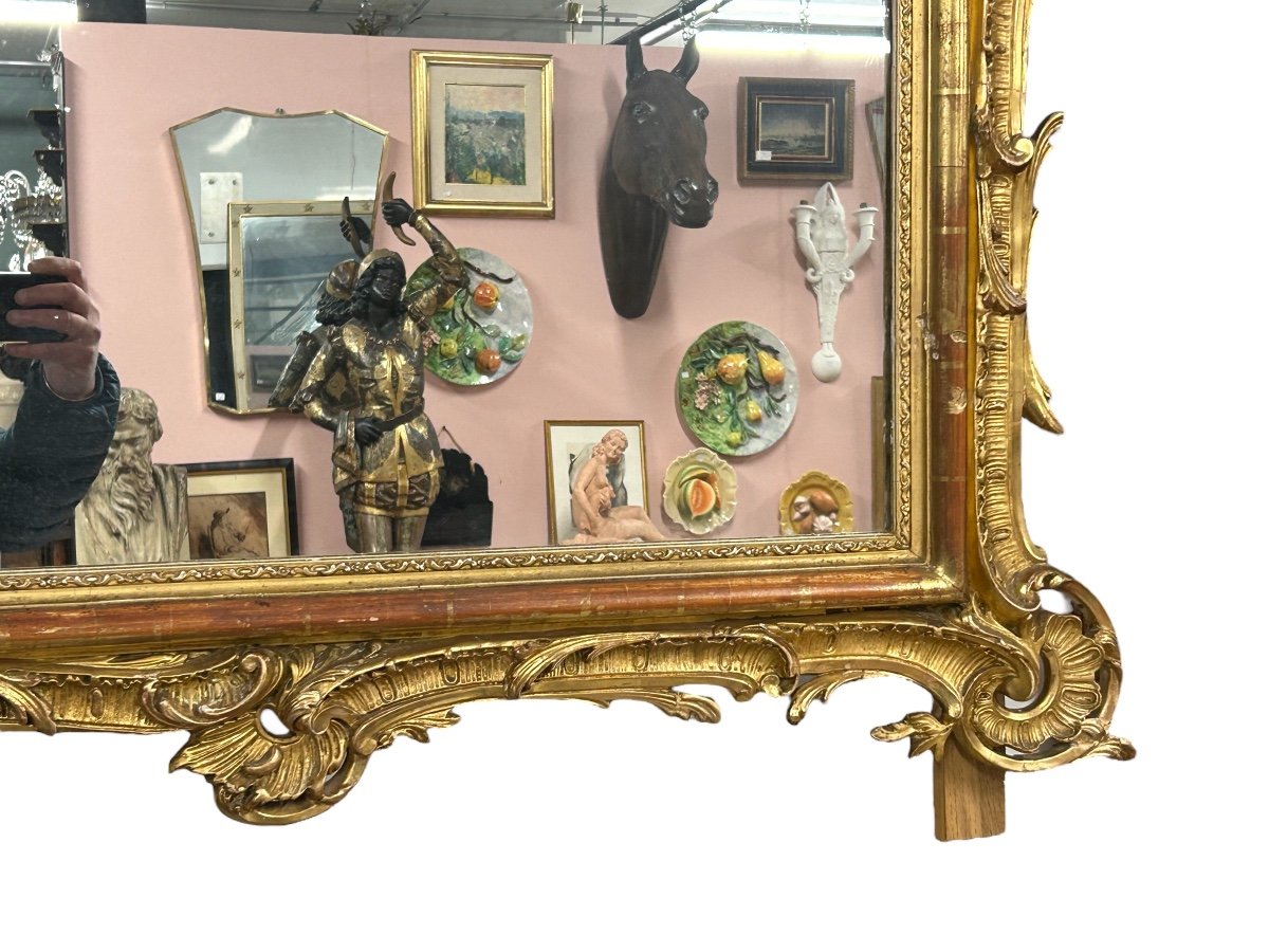 Miroir - Glace De Style Louis XV En Bois Et Stuc Doré Fin XIXème H 153 L 102 cm-photo-3