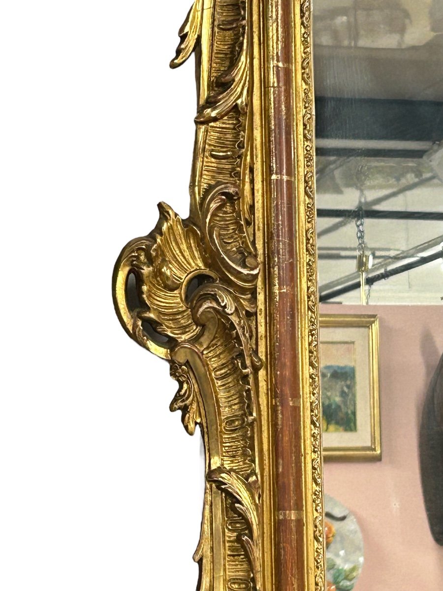 Miroir - Glace De Style Louis XV En Bois Et Stuc Doré Fin XIXème H 153 L 102 cm-photo-4