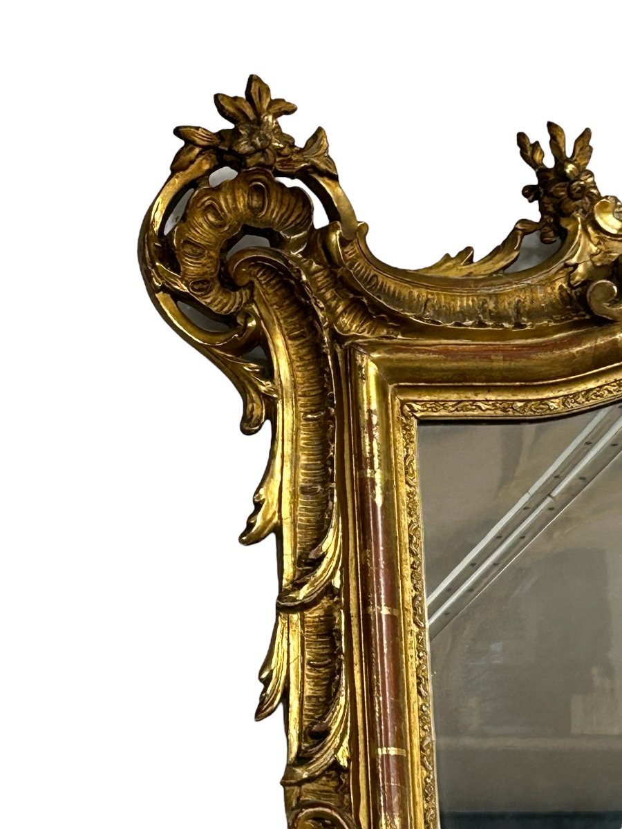 Miroir - Glace De Style Louis XV En Bois Et Stuc Doré Fin XIXème H 153 L 102 cm-photo-1