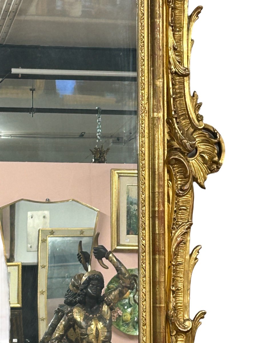 Miroir - Glace De Style Louis XV En Bois Et Stuc Doré Fin XIXème H 153 L 102 cm-photo-4