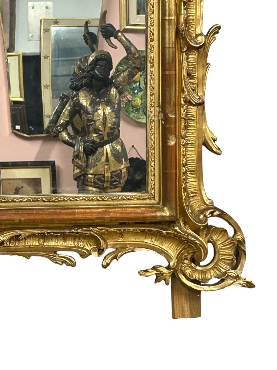 Miroir - Glace De Style Louis XV En Bois Et Stuc Doré Fin XIXème H 153 L 102 cm-photo-5