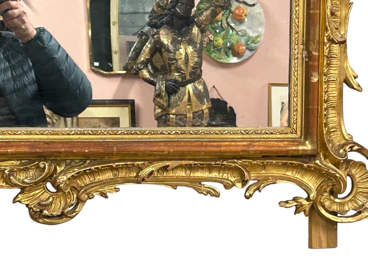 Miroir - Glace De Style Louis XV En Bois Et Stuc Doré Fin XIXème H 153 L 102 cm-photo-6