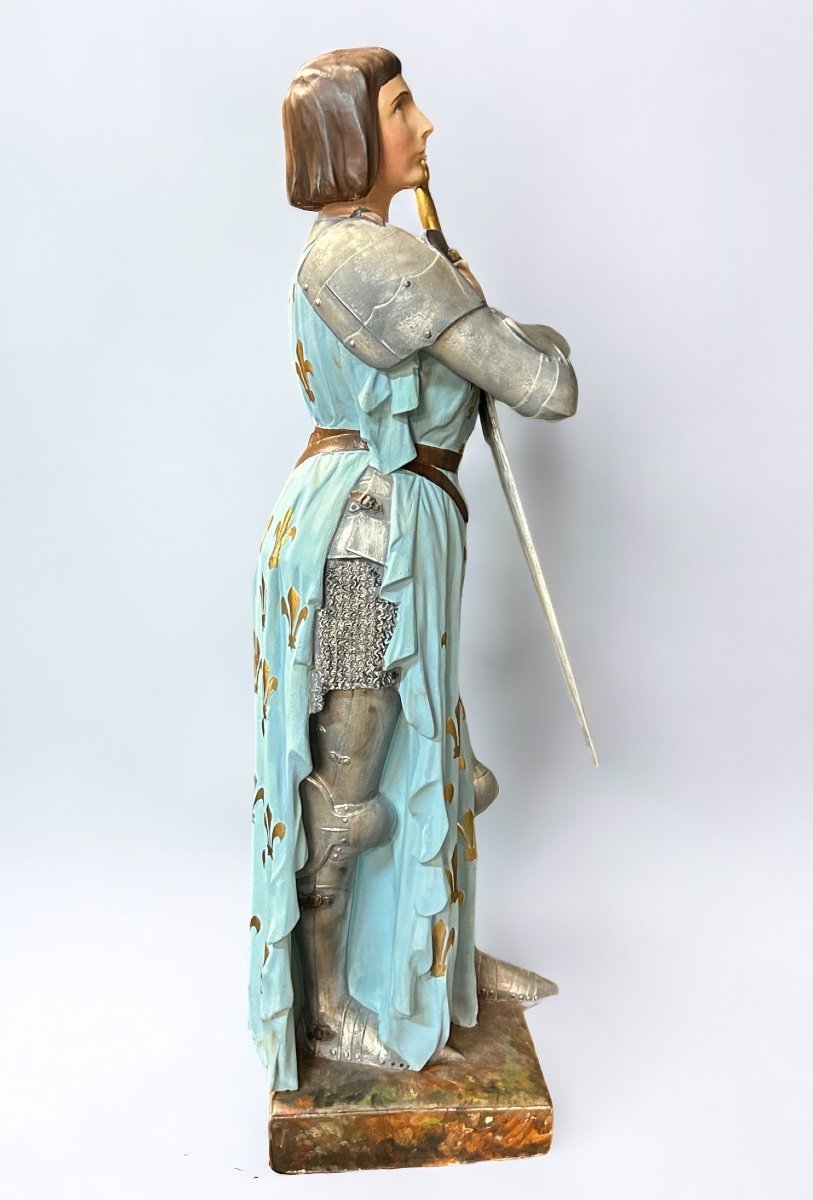 Large Polychrome Plaster Sculpture - Joan Of Arc Early 20th Century H 130 Cm-photo-5