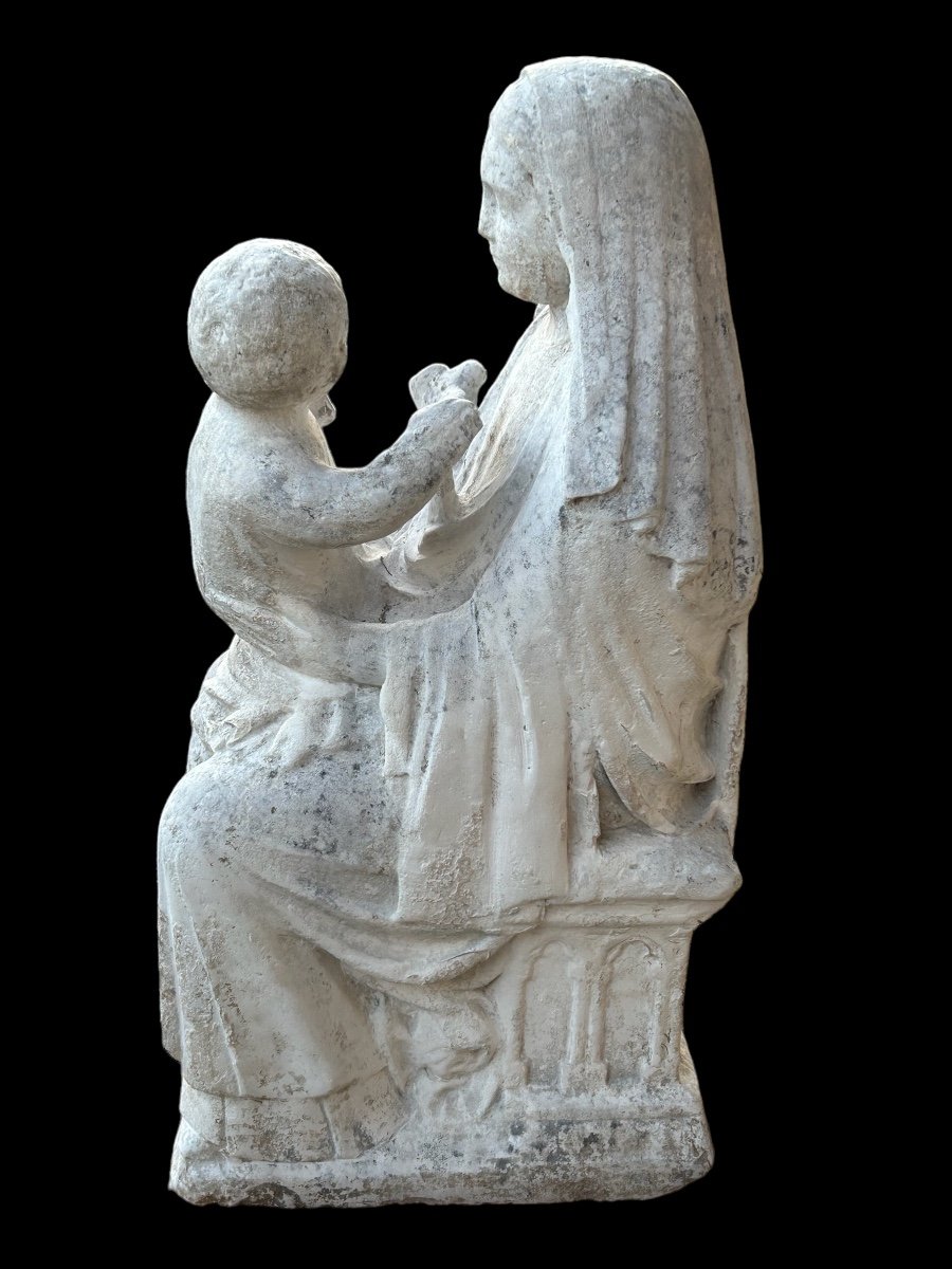 Importante Vierge En Majesté En Pierre Du XVIème Siècle - Sculpture  Haute époque H 72 Cm-photo-1