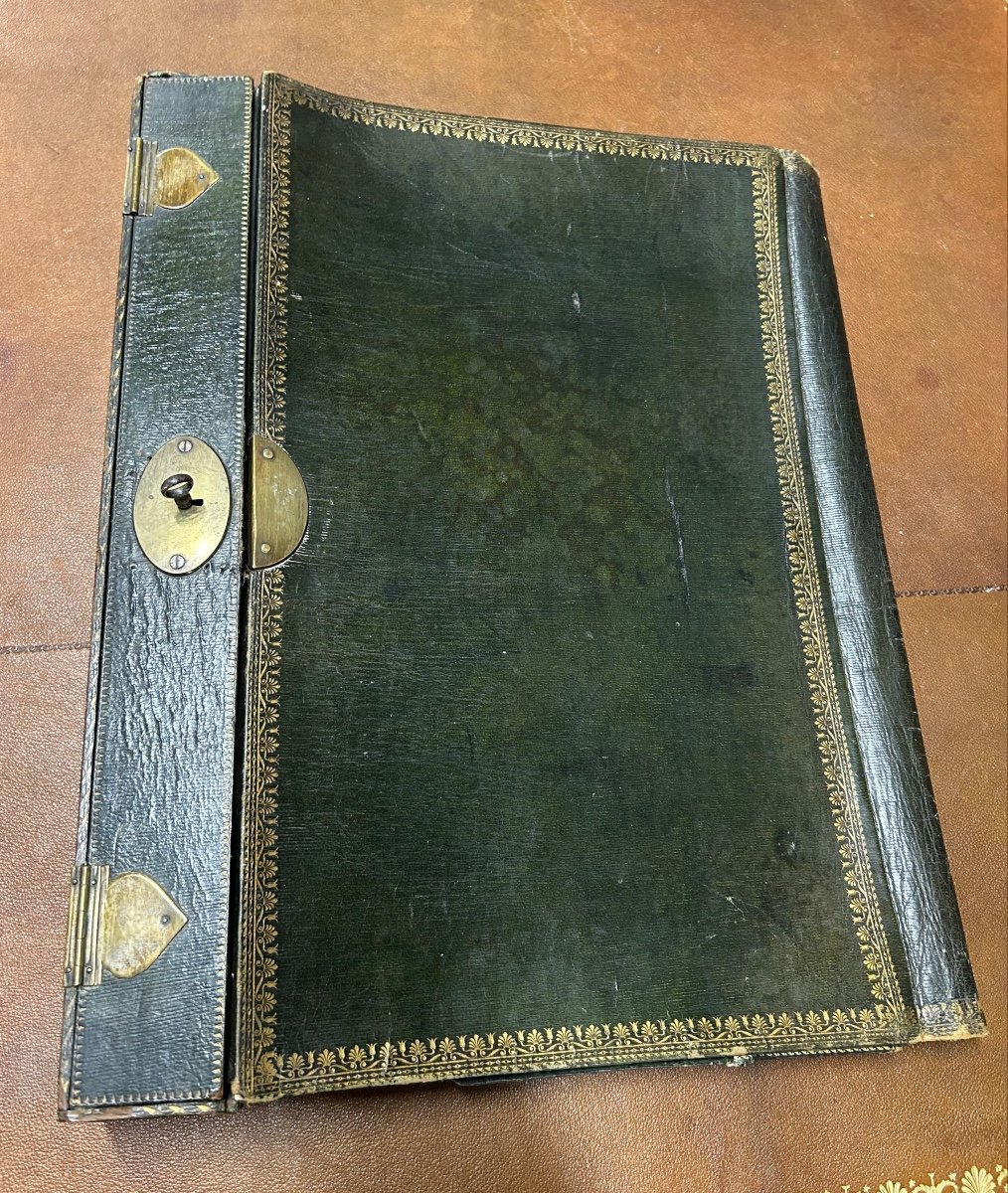 Portefeuille écritoire - Porte Document En Maroquin Vert - époque Premier Empire Début XIXéme -photo-2