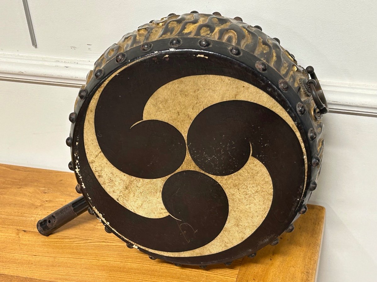 Rare And Old Drum - Tambourine - Gong - Japanese Art Meiji Period Golden Lacquer 19th Century-photo-2