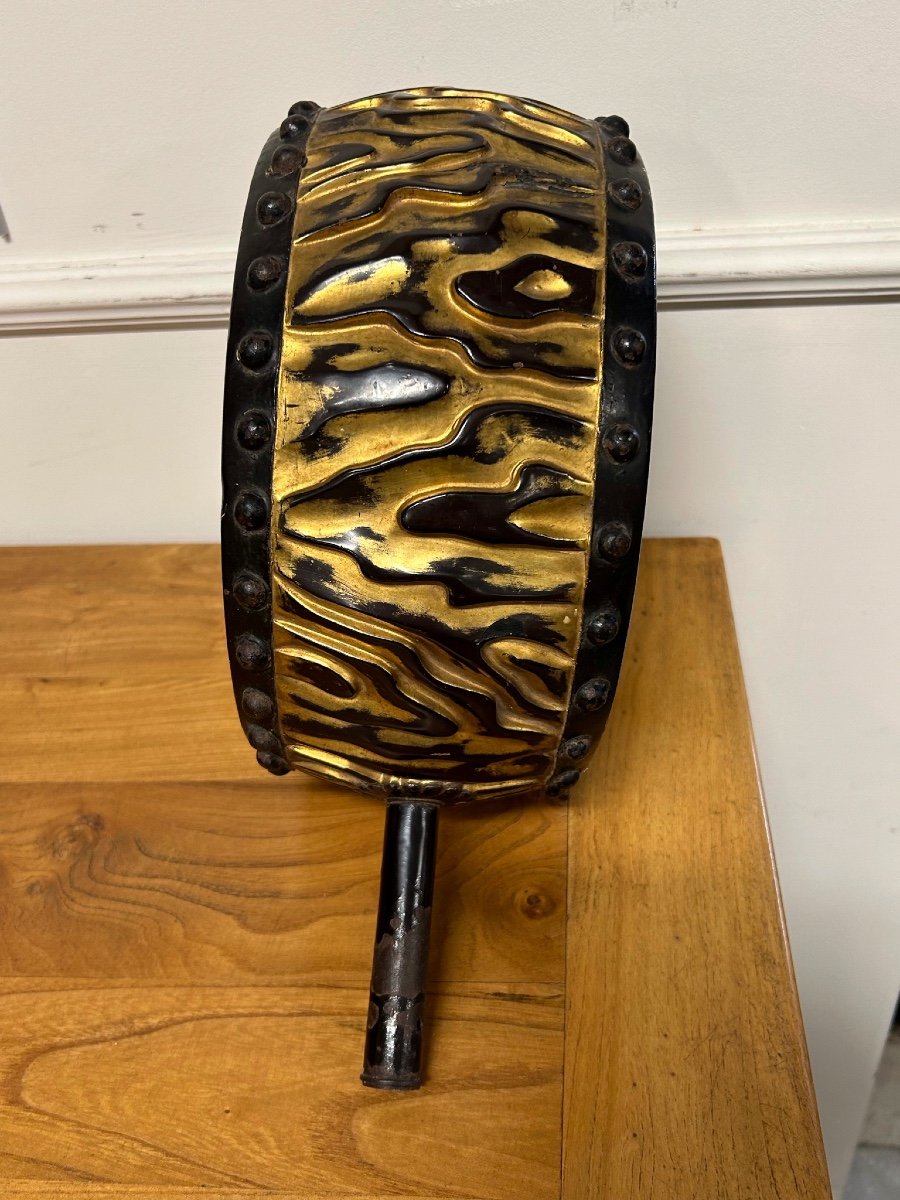 Rare Et Ancien Tambour - Tambourin - Gong - Art Du Japon époque Meiji  Laque Doré XIXéme Siècle-photo-4