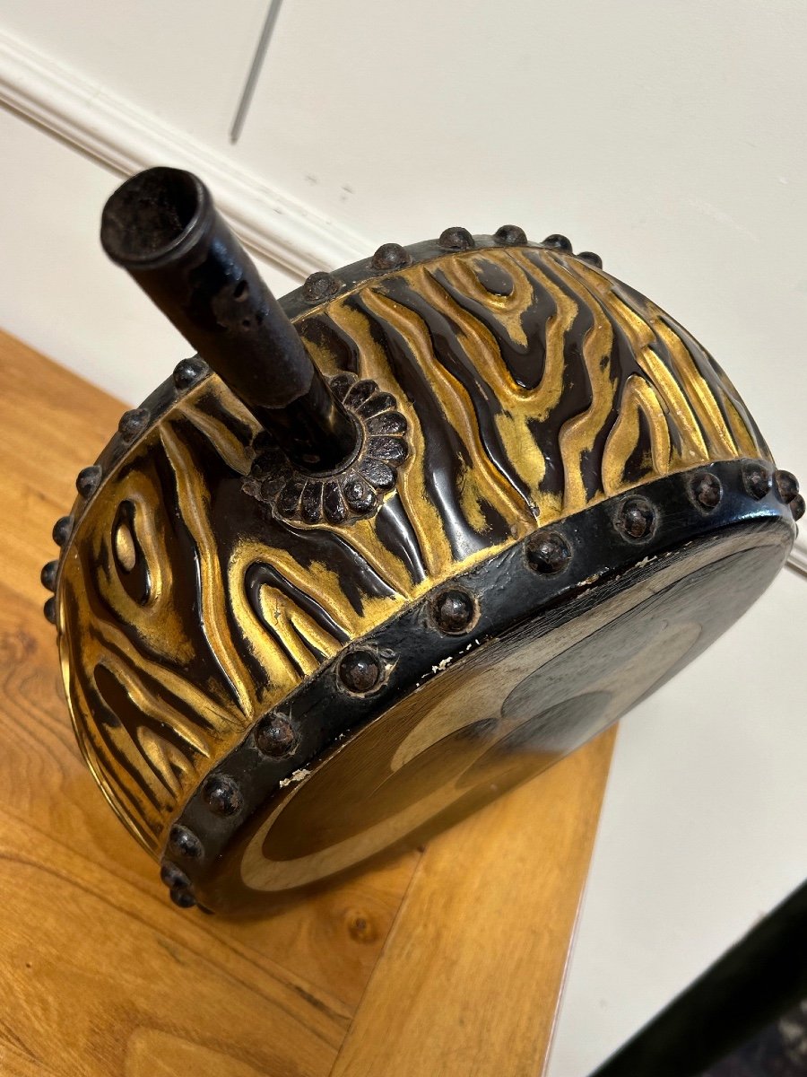 Rare And Old Drum - Tambourine - Gong - Japanese Art Meiji Period Golden Lacquer 19th Century-photo-2