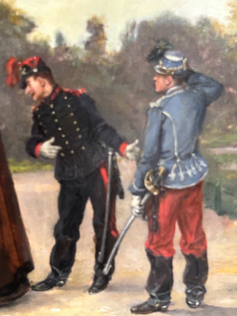 Albert Bligny (1849-1908) La Conversation Avec élégante Et Ses Enfants - Panneau D’acajou -photo-4