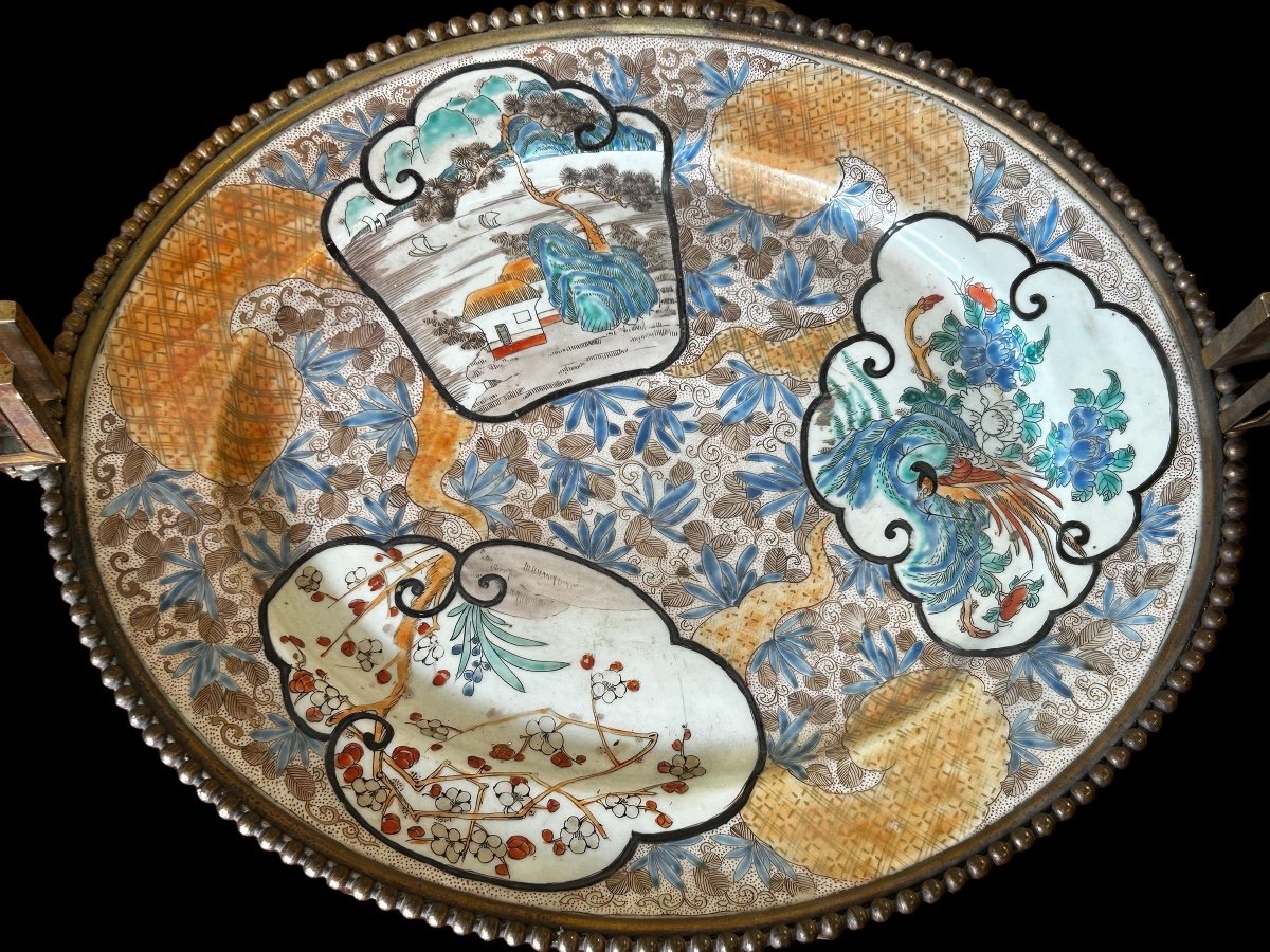 Grand Plat Japonais Montés En Bronze De Style Louis XVI  Napoléon III - Japon XIXéme L 56cm-photo-2