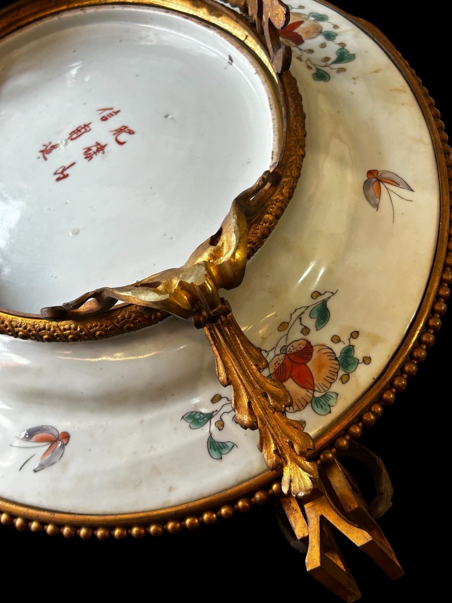 Grand Plat Japonais Montés En Bronze De Style Louis XVI  Napoléon III - Japon XIXéme L 56cm-photo-3