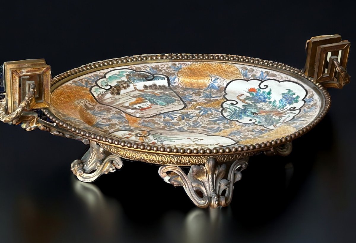 Grand Plat Japonais Montés En Bronze De Style Louis XVI  Napoléon III - Japon XIXéme L 56cm-photo-4