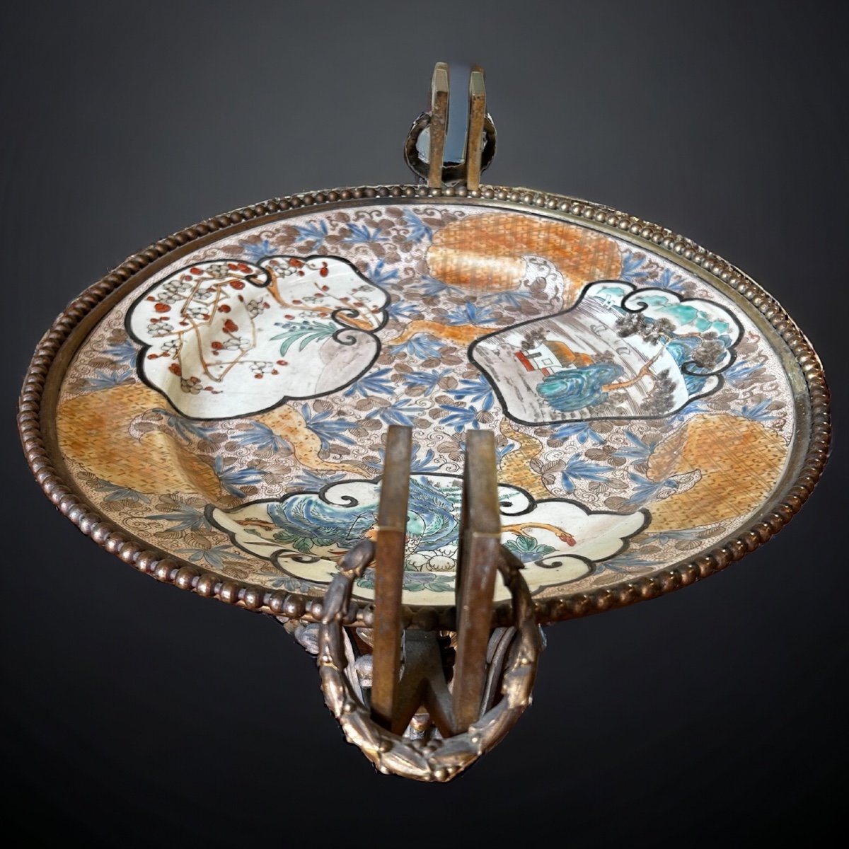 Grand Plat Japonais Montés En Bronze De Style Louis XVI  Napoléon III - Japon XIXéme L 56cm-photo-6
