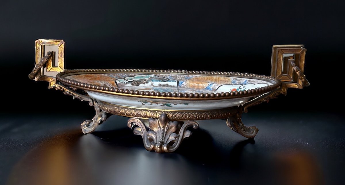 Grand Plat Japonais Montés En Bronze De Style Louis XVI  Napoléon III - Japon XIXéme L 56cm-photo-8