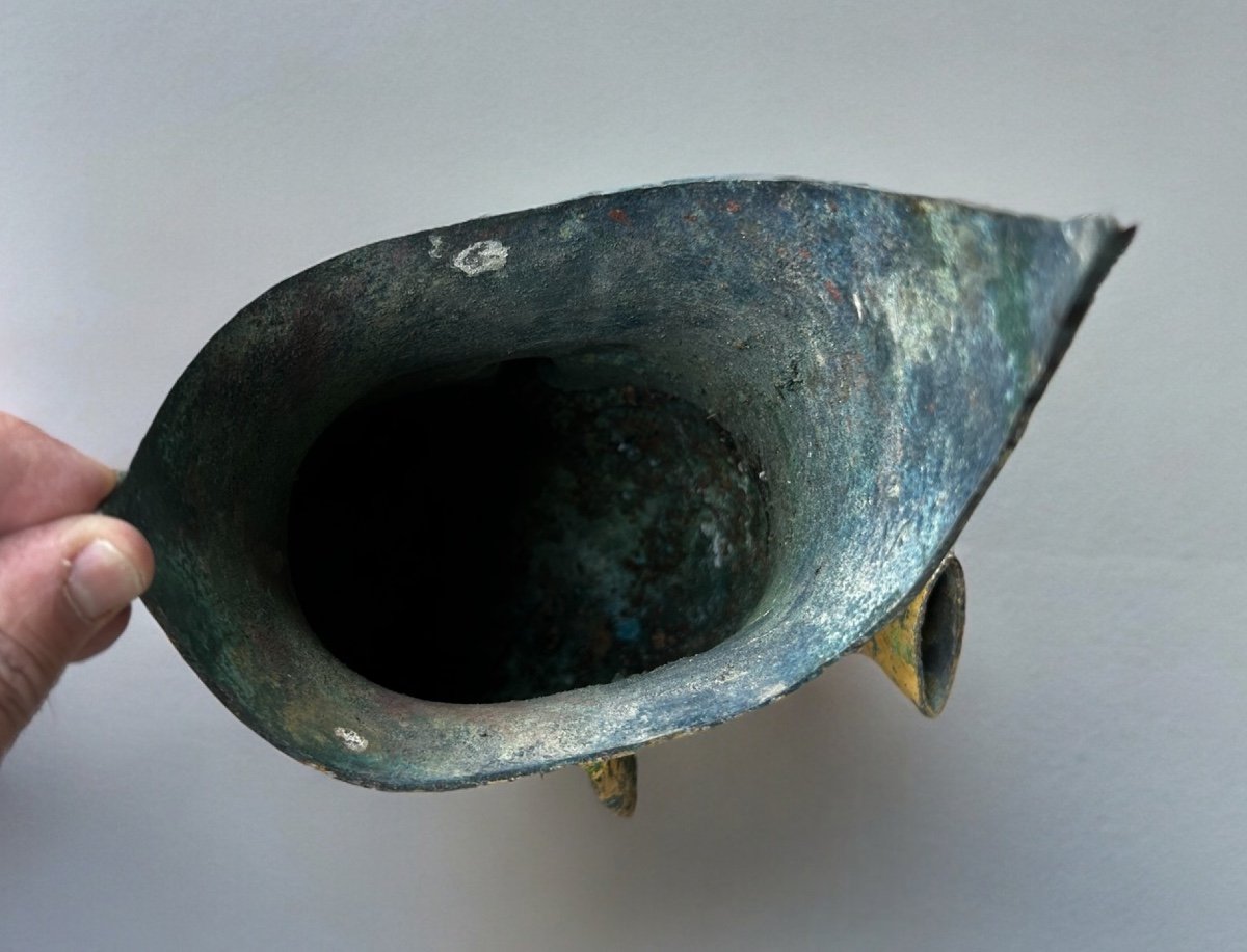 Large Gilt Bronze Head Archaic Chinese Excavation Style From Sanxingdui Height 50 Cm-photo-5