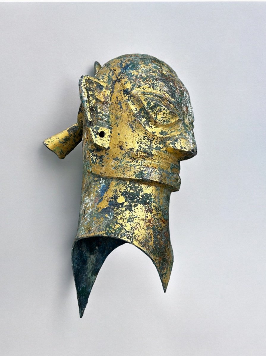 Large Gilt Bronze Head Archaic Chinese Excavation Style From Sanxingdui Height 50 Cm-photo-8