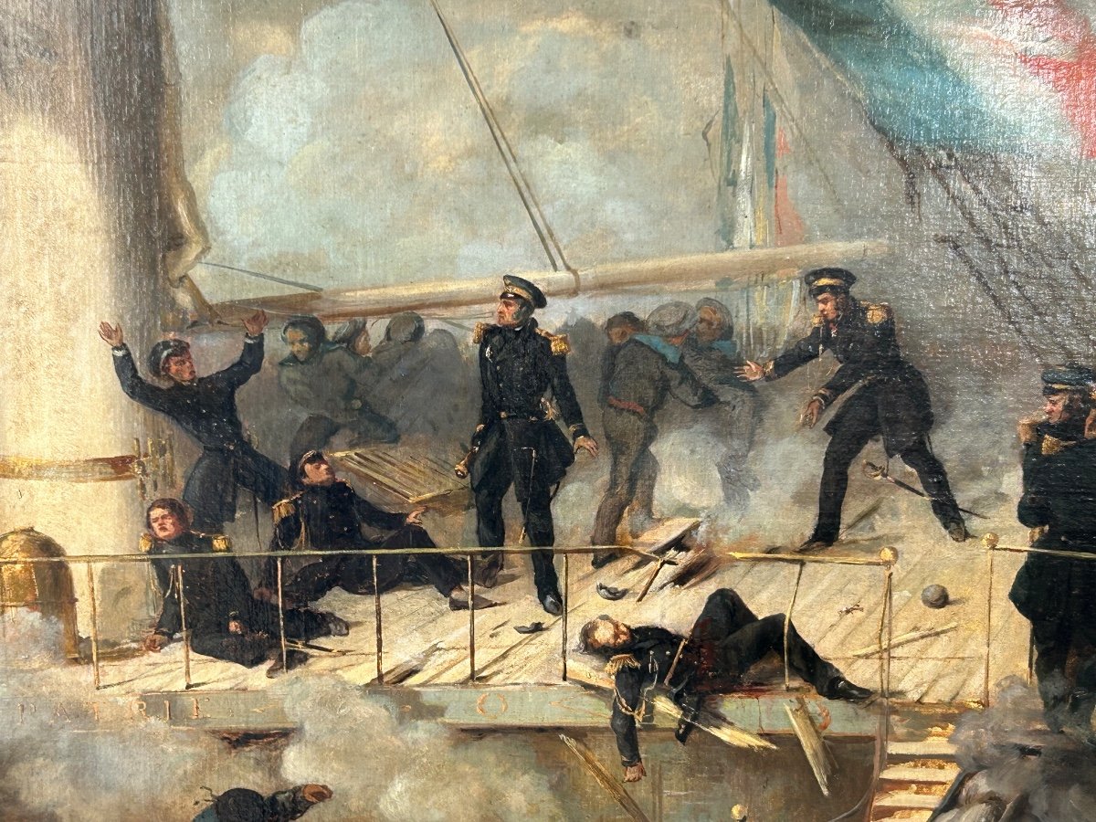 Peinture - Tableau Représentant Le Pont Du Vaisseau Ville De Paris - Marine - Huile Sur Toile -photo-2