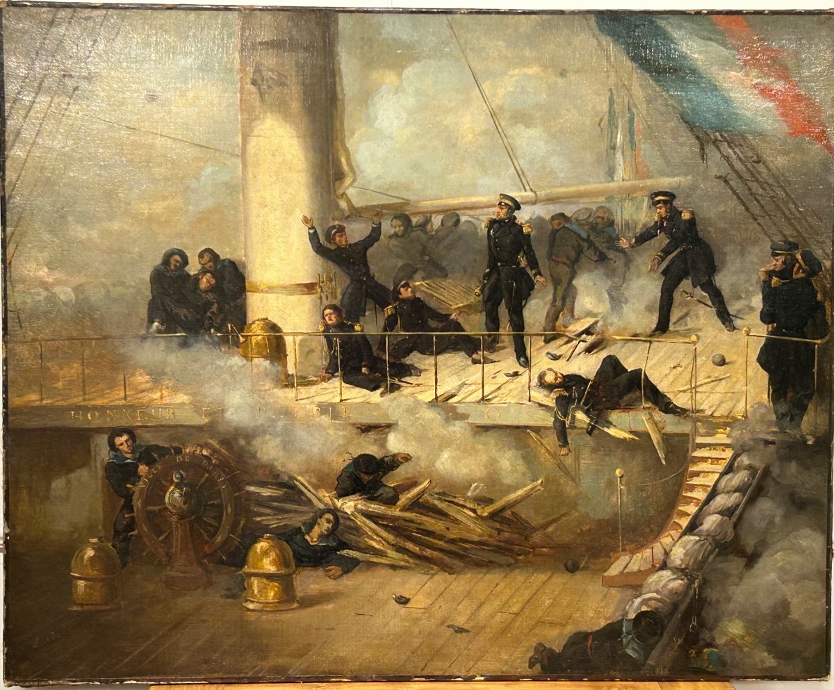 Peinture - Tableau Représentant Le Pont Du Vaisseau Ville De Paris - Marine - Huile Sur Toile -photo-8