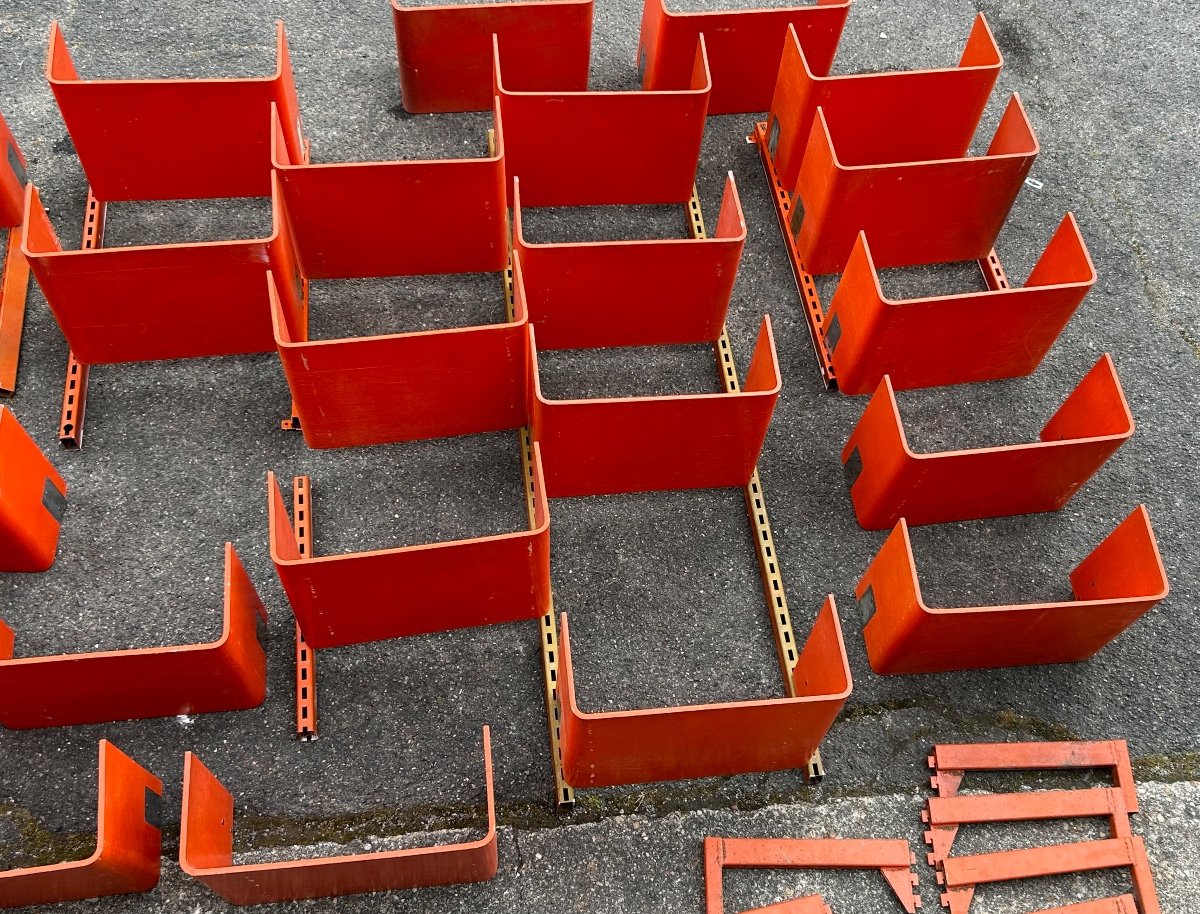 Grande étagère bibliothèque Modulable En Bois Thermoformé Orange Vers 1970 -photo-2
