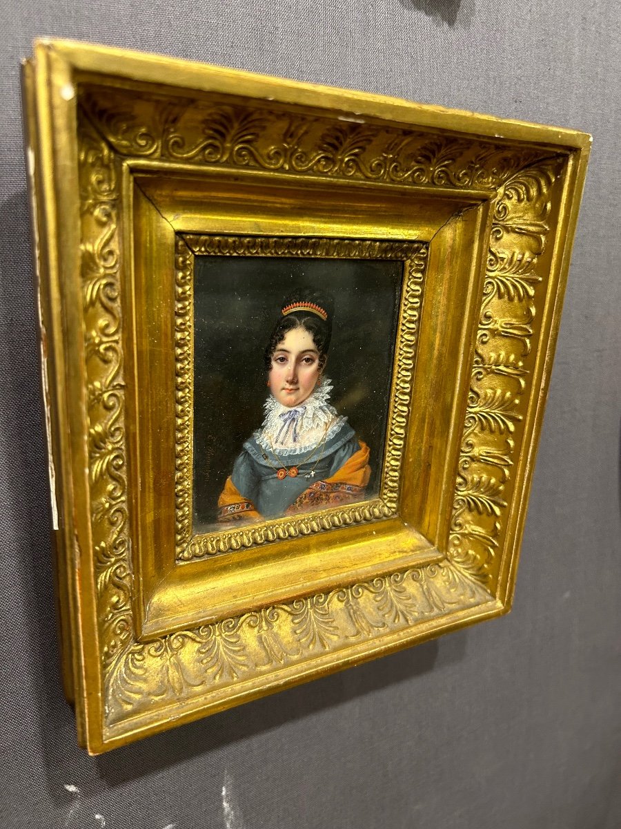 Miniature Early 19th Century Portrait Of Woman Empire Period Signed E Bonneau-photo-1
