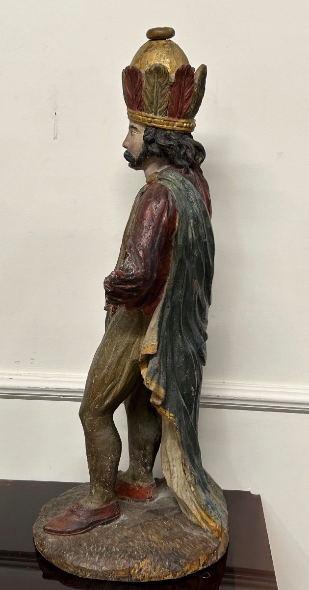 18th Century Polychrome Wooden Sculpture - Magi King - Religious Sculpture -photo-3
