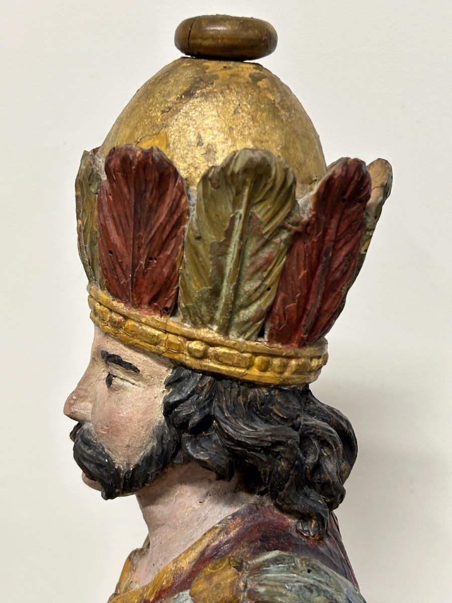 18th Century Polychrome Wooden Sculpture - Magi King - Religious Sculpture -photo-5