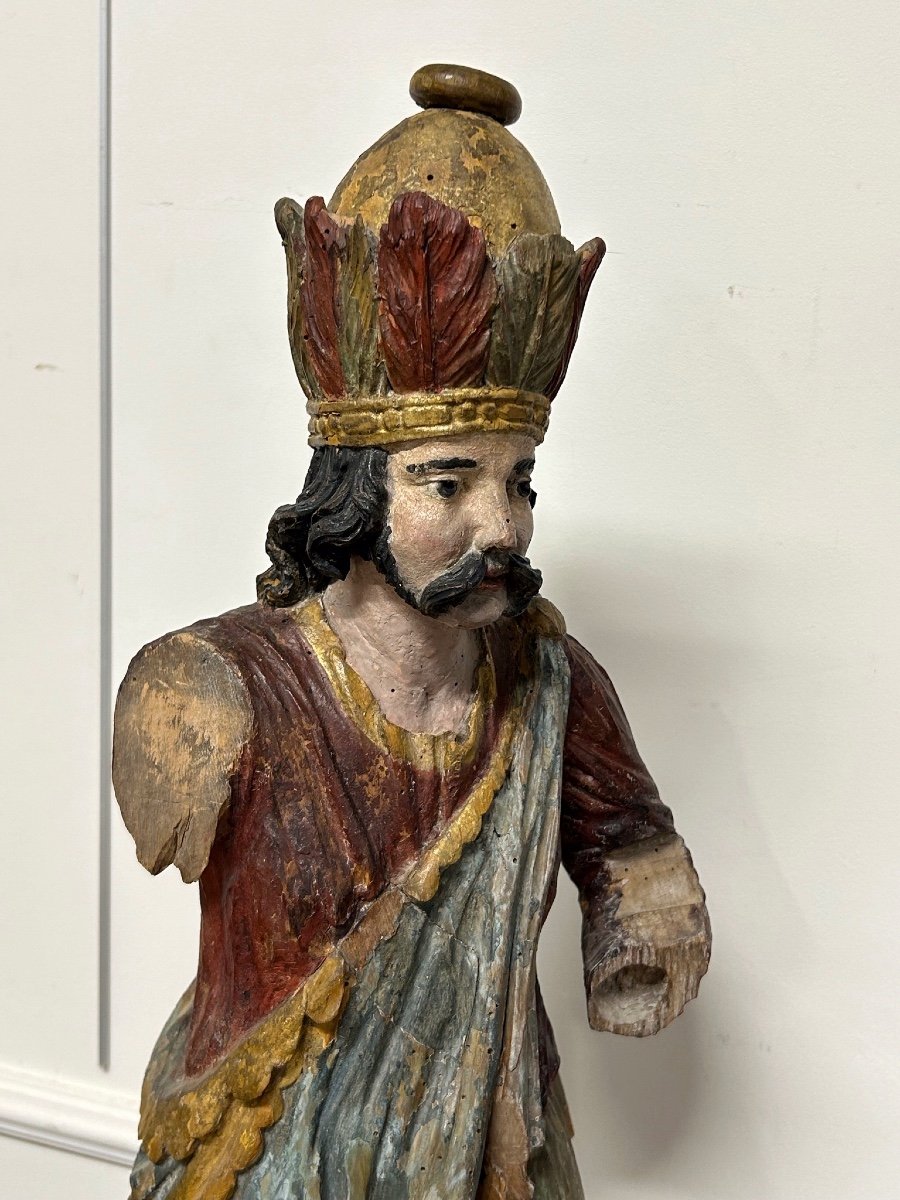 18th Century Polychrome Wooden Sculpture - Magi King - Religious Sculpture -photo-8