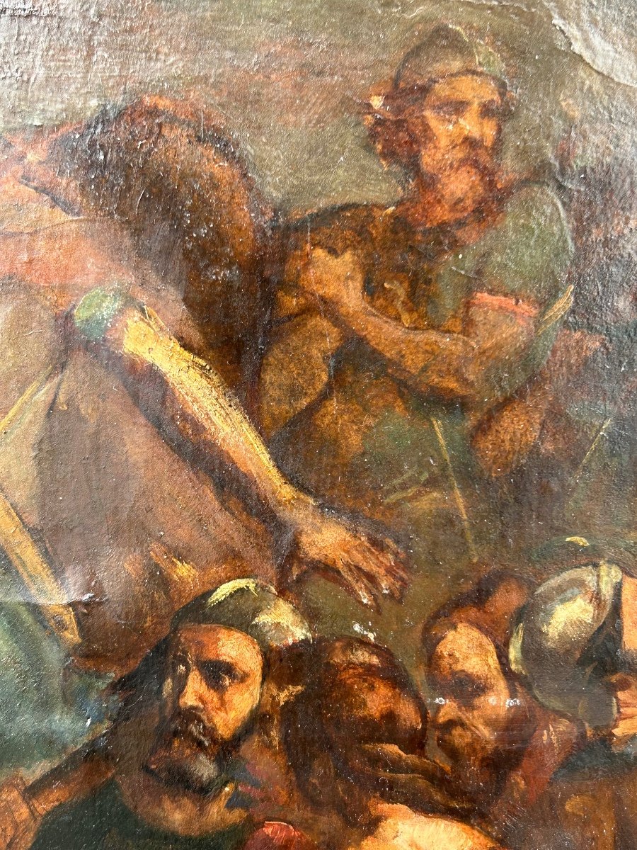 Tableau Peinture Huile Sur Carton époque Fin XIXéme étude -Attilla et le Pape Léon 1er -photo-6