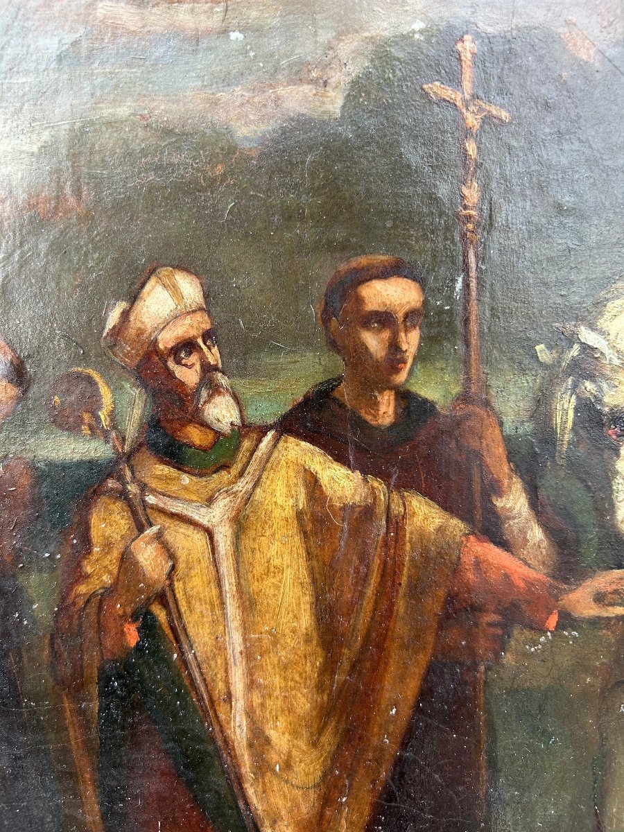 Tableau Peinture Huile Sur Carton époque Fin XIXéme étude -Attilla et le Pape Léon 1er -photo-7