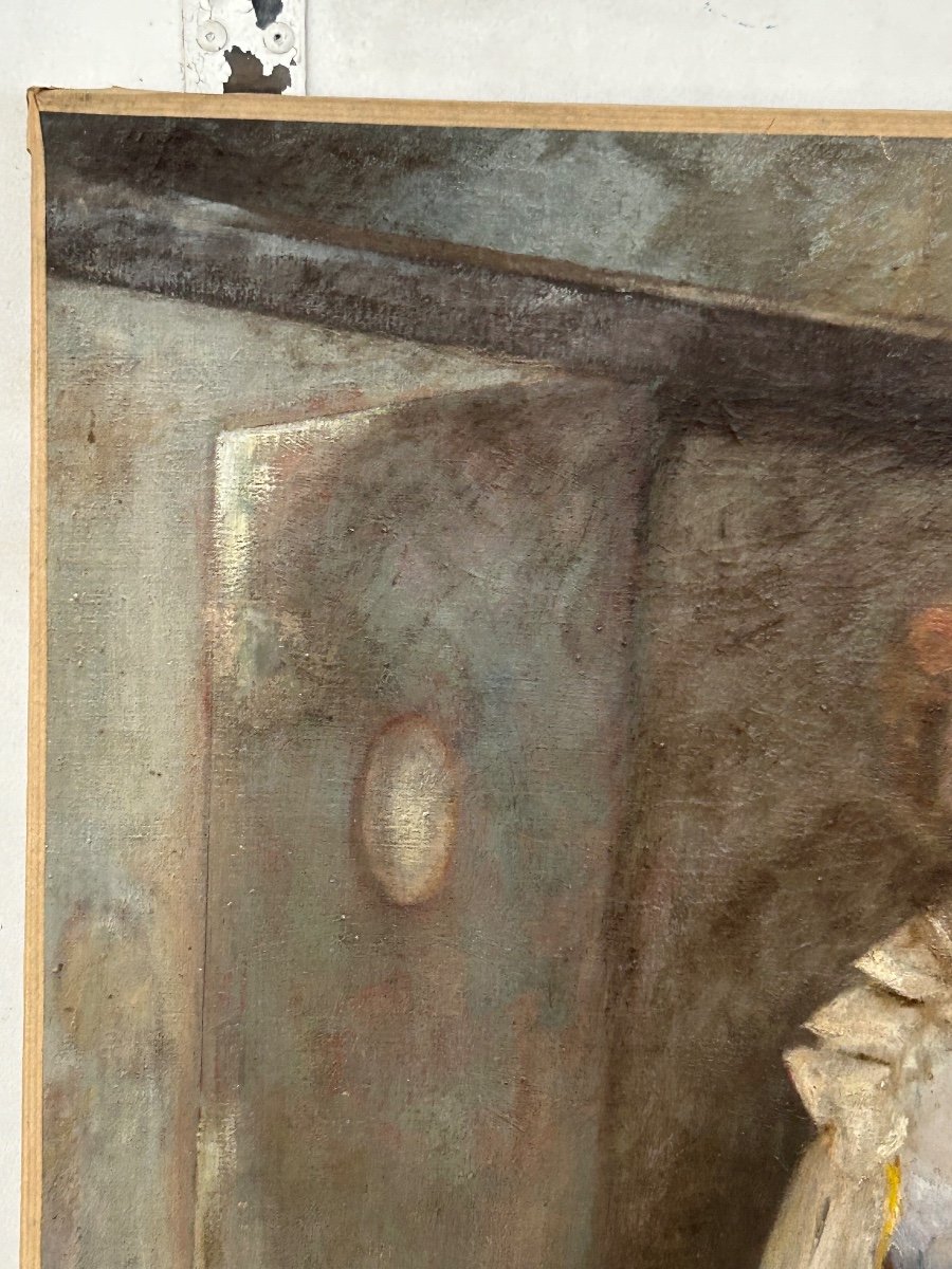 Grand Tableau Huile Sur Toile Fin XIXéme Non Signé H 116 Cm-photo-1
