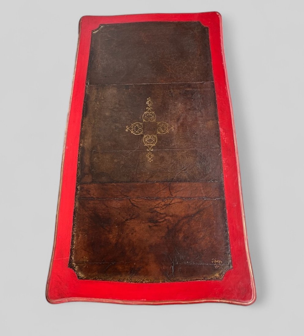 Bureau Plat De Style Louis XV Laqué Rouge Carmin époque XIXéme Siècle -photo-1