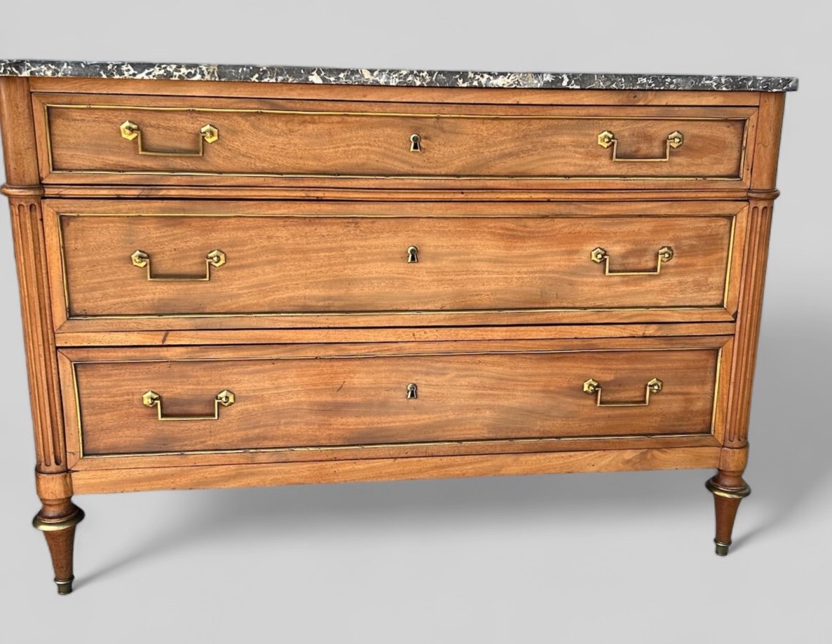 Commode En Acajou Blond D’époque Louis XVI - XVIIIème Siècle -photo-3