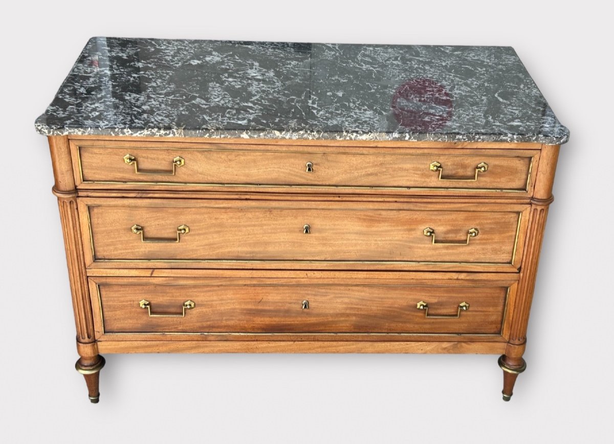 Commode En Acajou Blond D’époque Louis XVI - XVIIIème Siècle -photo-8