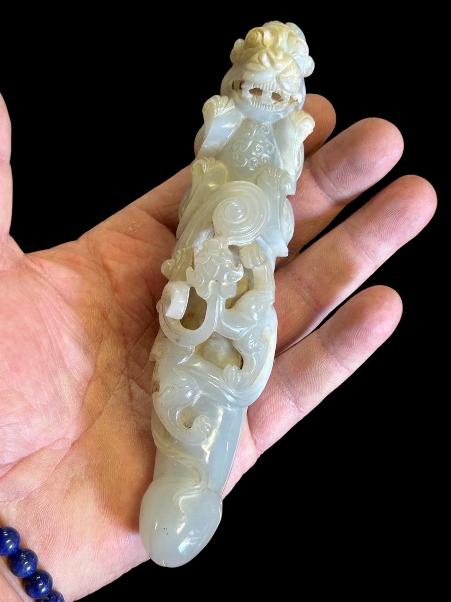 Jade Sculpture Chinese Work - Phallus Decorated With Lion And Dragon - China Early 20th Century -photo-2