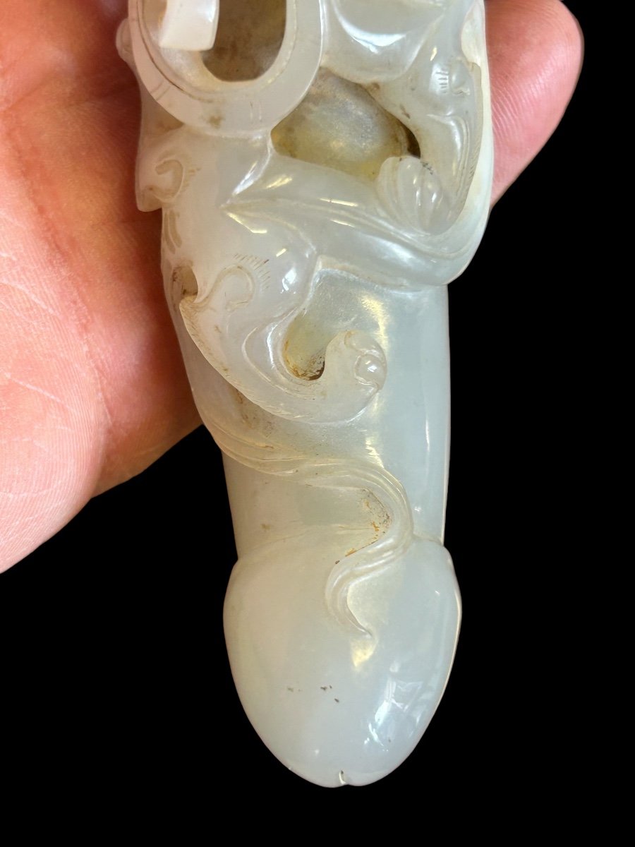 Jade Sculpture Chinese Work - Phallus Decorated With Lion And Dragon - China Early 20th Century -photo-6
