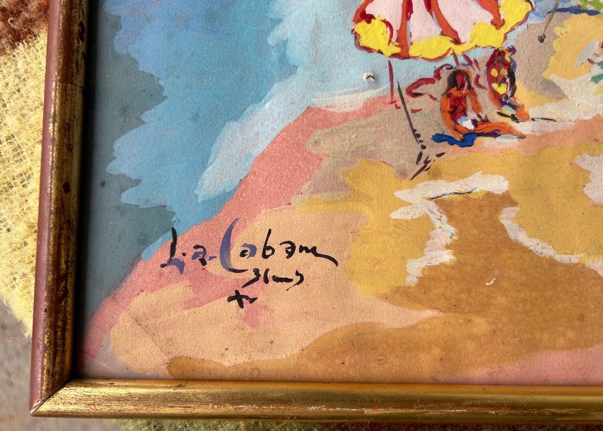 Louis André Cabane (20th Century) Oil On Paper - Beach Scene Circa 1930-photo-3