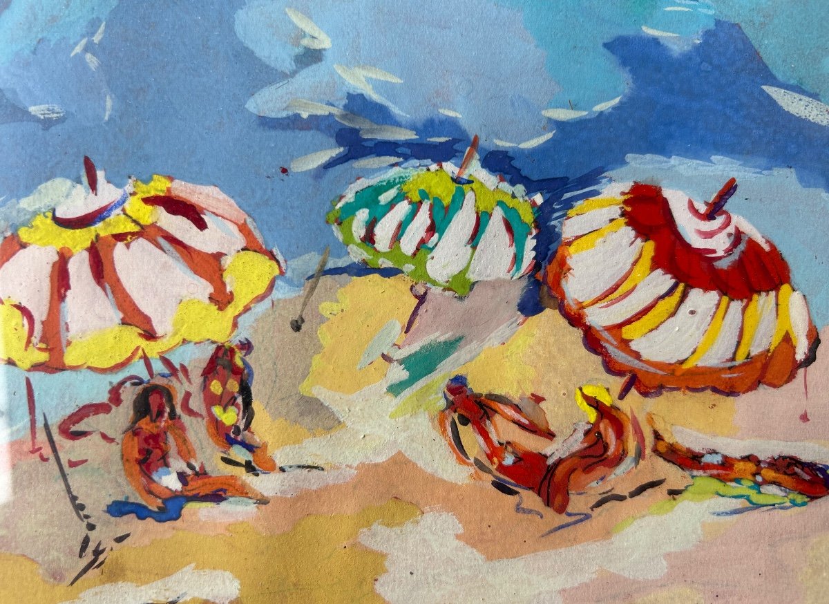 Louis André Cabane (20th Century) Oil On Paper - Beach Scene Circa 1930-photo-7