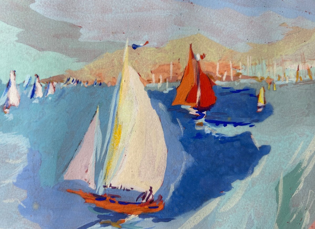 Louis André Cabane (20th Century) Oil On Paper - Beach Scene Circa 1930-photo-3