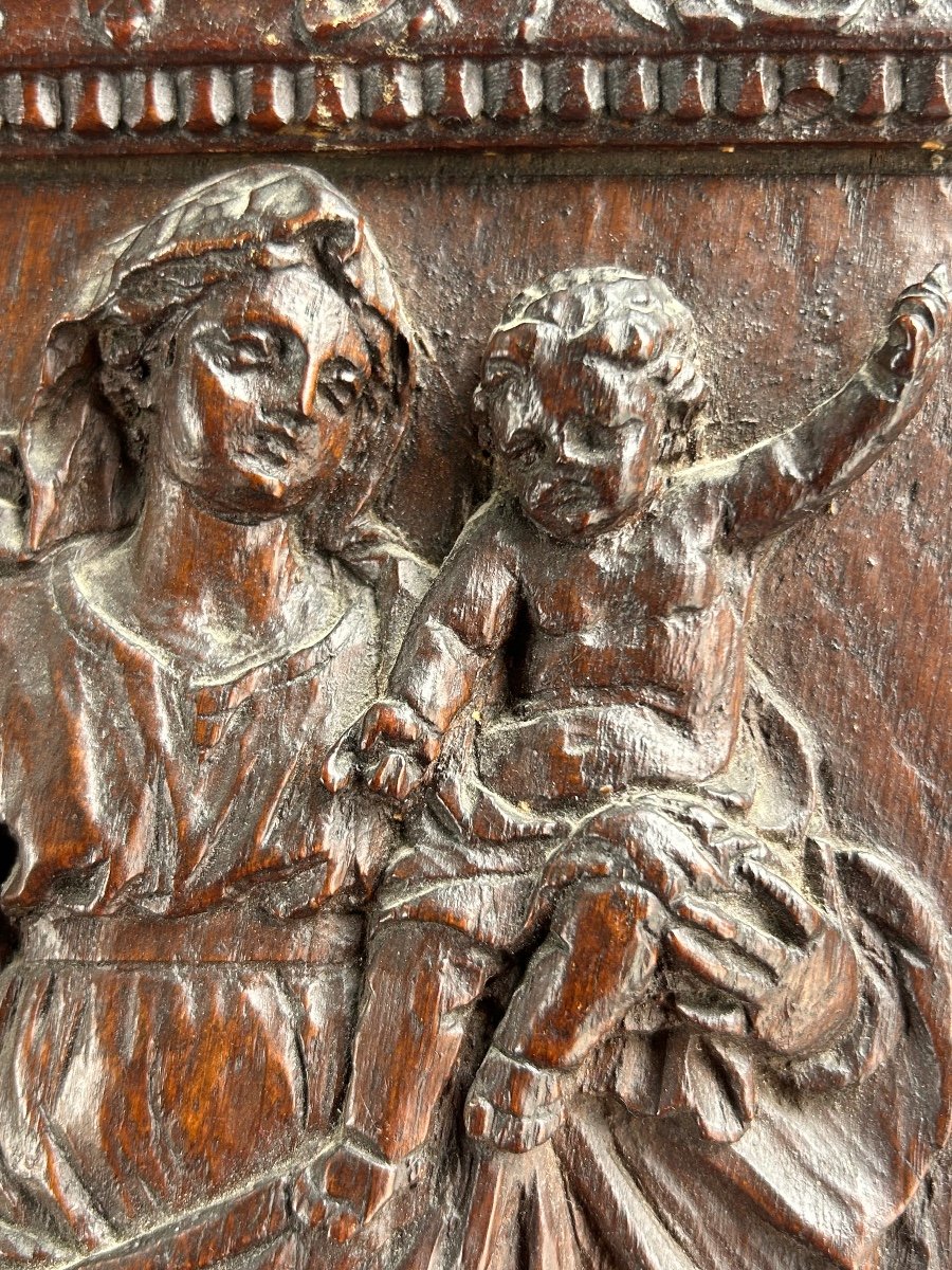 Panneau Chêne Sculpté - Vierge à L’enfant  - Cadre à La Bérain XVIIIème Siècle - -photo-6