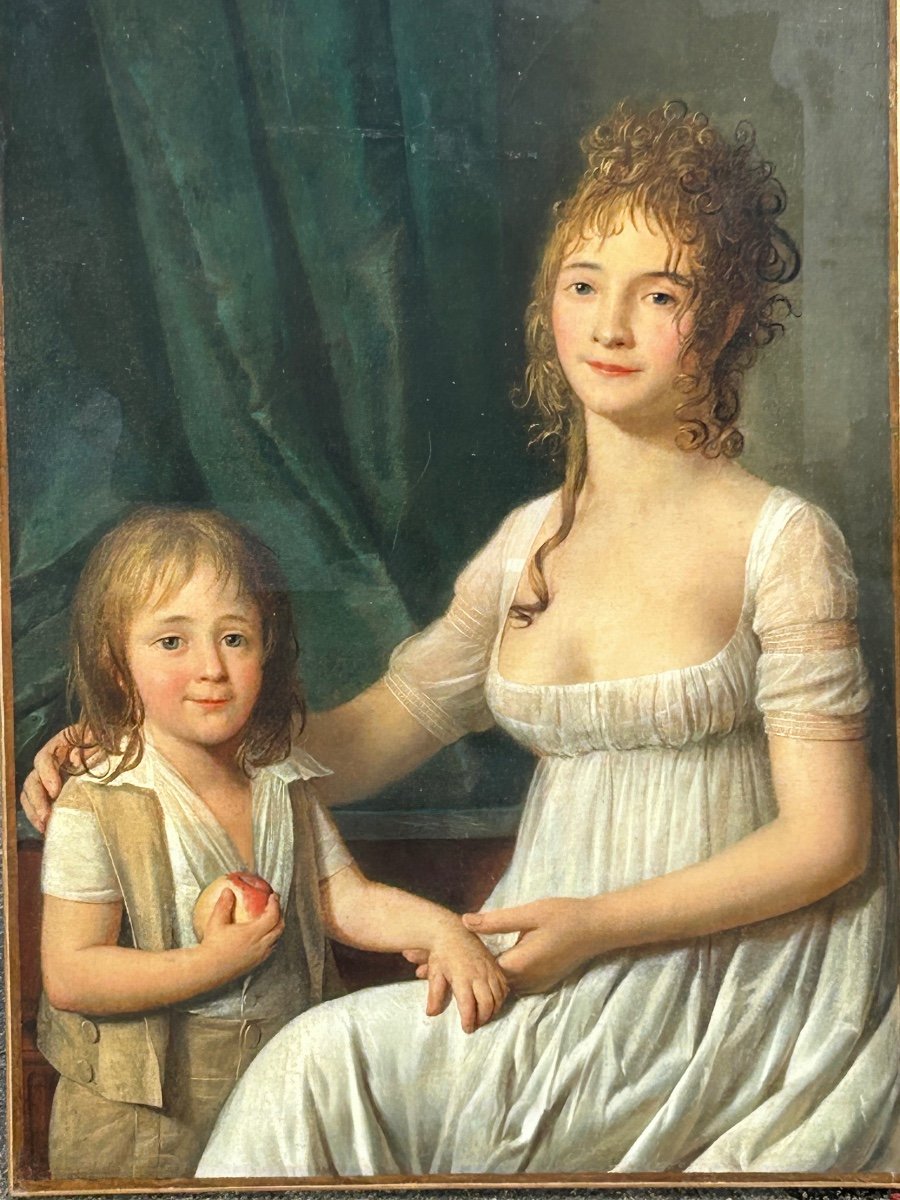 Portrait - Pair Of Portraits Of Couple And Child From The Directoire Or Empire Period H 92 Cm-photo-3