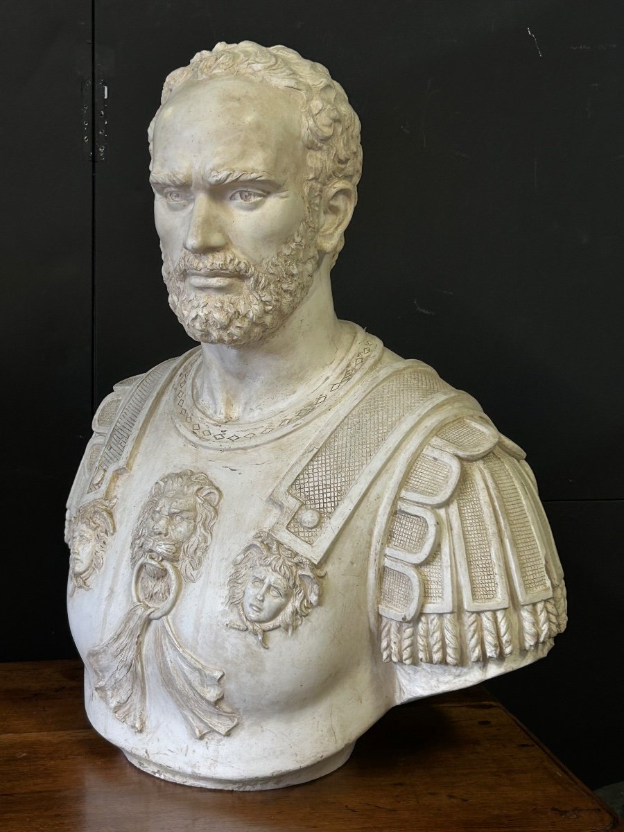 Important Portrait En Buste D’empereur Romain En Cuirasse - Sculpture En Plâtre XXéme Siècle -photo-6